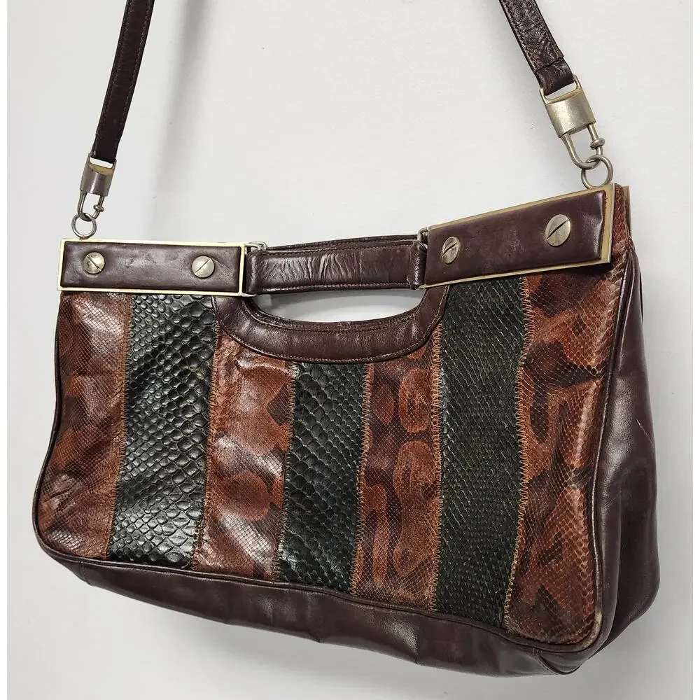Vintage Geometric Snakeskin Leather Purse